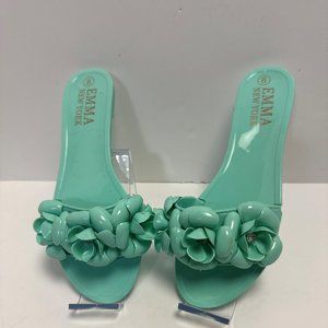 Emma New York Women's Sandals, Teal Color Size 8, Flower Motif